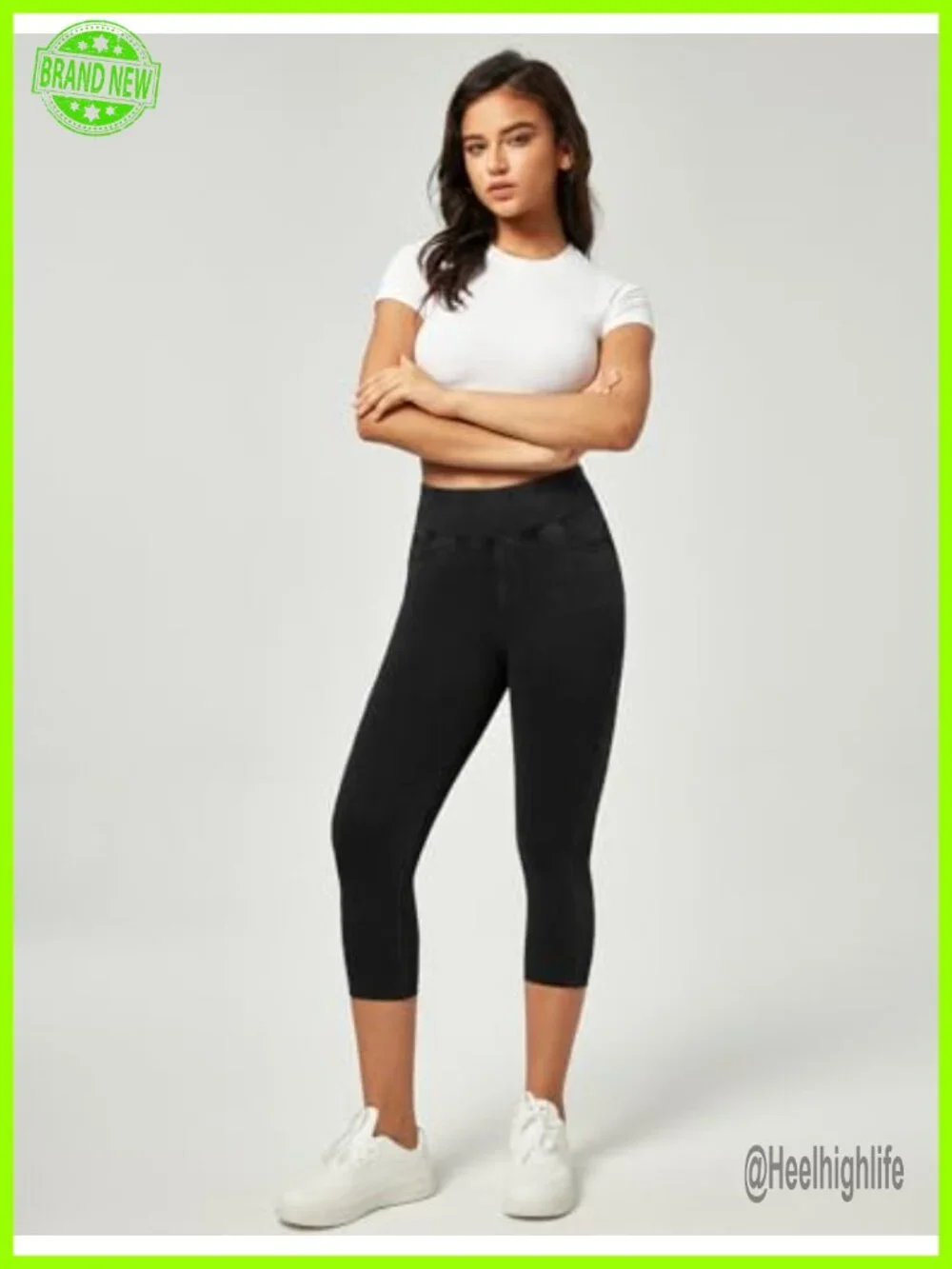 Capri Jeans for Women Stretchy High Waisted Pull On Jeggings with Pockets